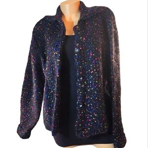 CITY SPIRIT M BLACK MULTICOLOR MOHAIR BUTTON DOWN WINTER SWEATER